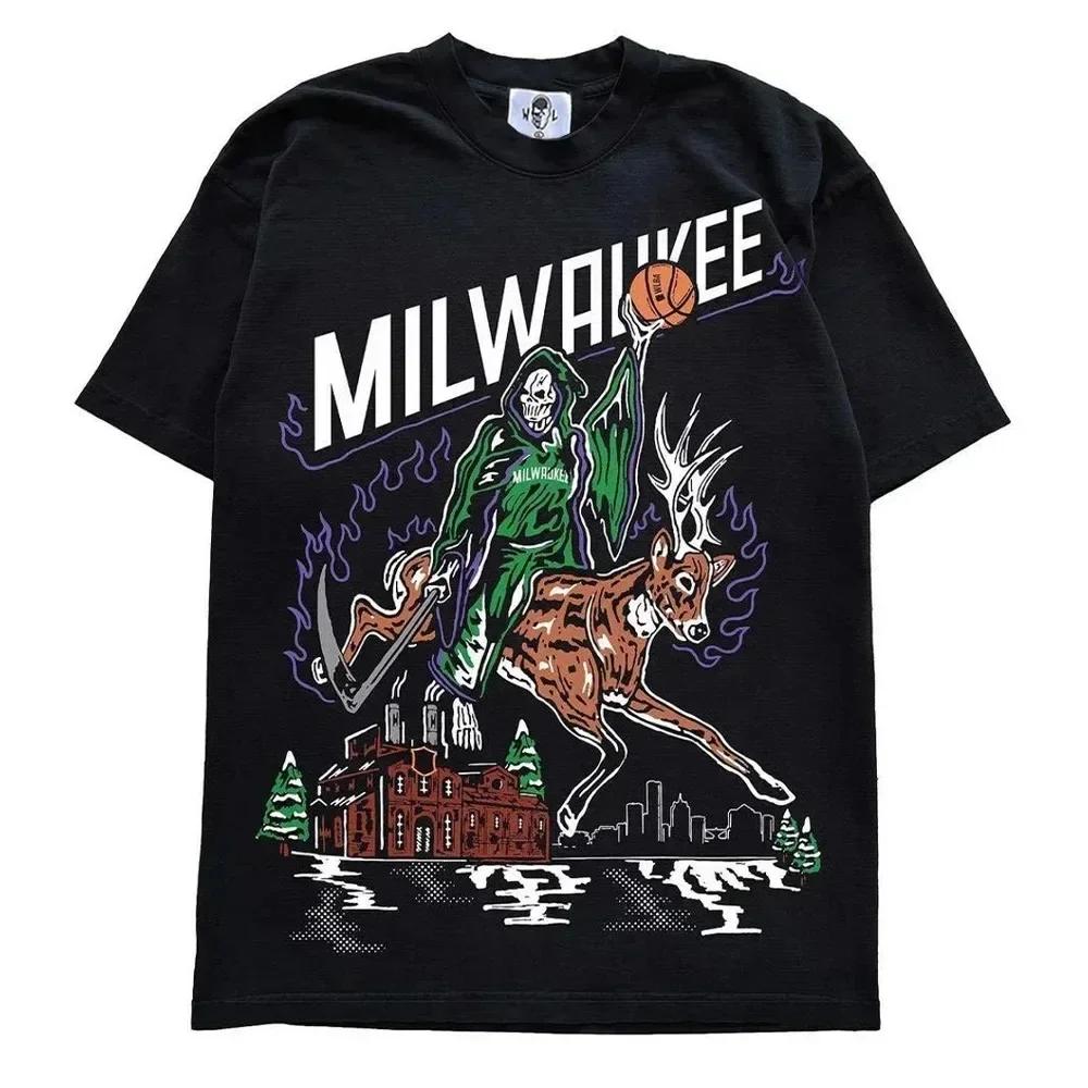 Nová klasická bavlněná trička WL Streetwear Anime Ležérní Pánské Populární Oblečení Oversized Basketbalový Potisk Pánské Tričko s Krátkým Rukávem Top