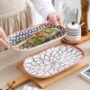Ratanová Retro Domácí Talíř na Dušené Ryby, Kreativní Restaurace Domácí Keramický Japonský Velký Oválný Dlouhý Talíř