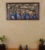Hand-Painted Wooden Elephant Panel: Embossed Wall Hanging