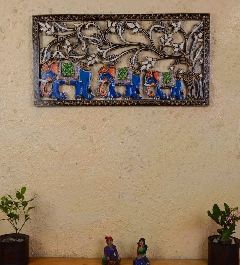 

Hand-Painted Wooden Elephant Panel: Embossed Wall Hanging 16” X 8” X 24” (l x w x h) разноцветный