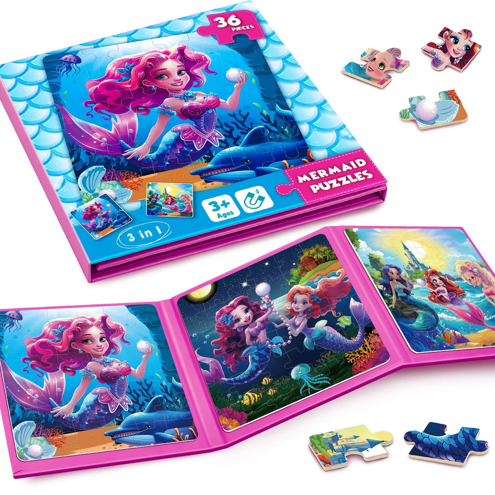 

Magnetic Jigsaw Puzzles for Toddlers Kids 3-8 Girls,(3 36-Pieces) Axolotl Travel Puzzles Toys for Kids Ages 4-6 Birthday Gift