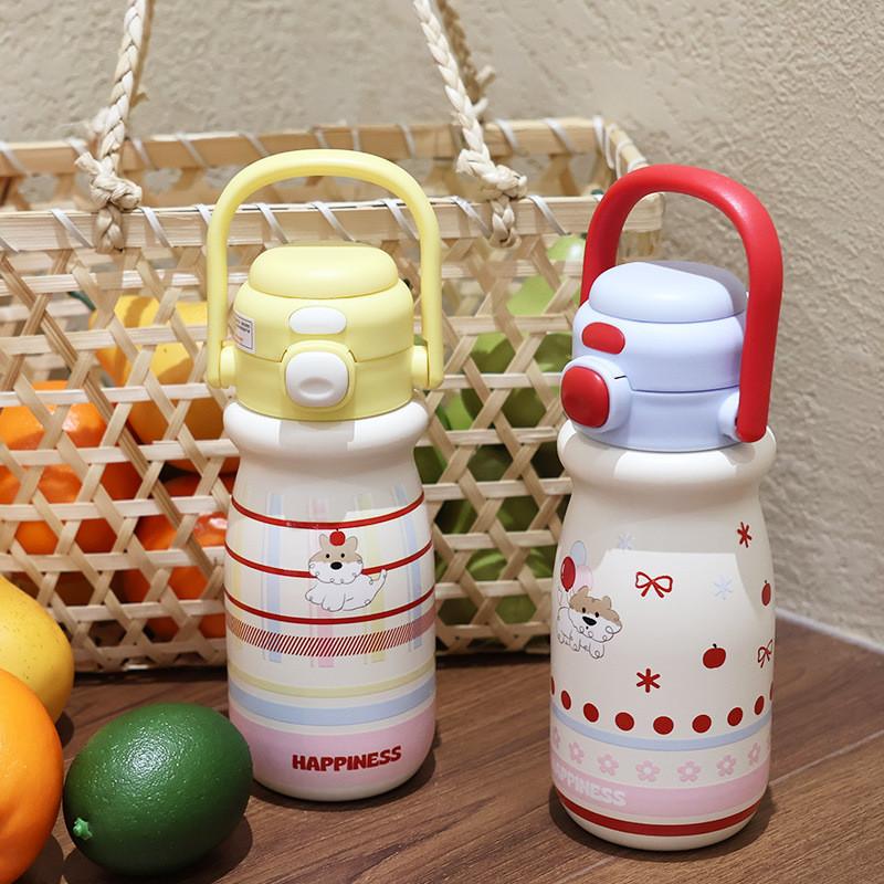 Cute Cartoon Stainless Steel Insulated Travel Mug With Straw For Office And Outdoor Use