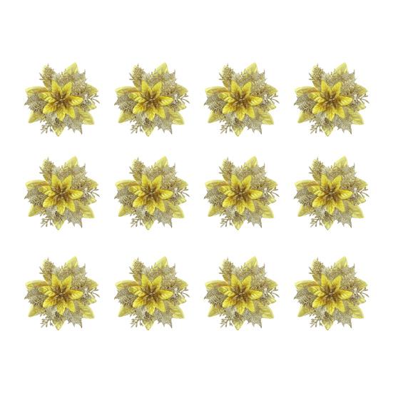 Yousheng 12Pcs Glitter Poinsettia Christmas Ornaments with Clips Stems Artificial Flowers for Xmas Tree Wedding Party Wreath Decoration