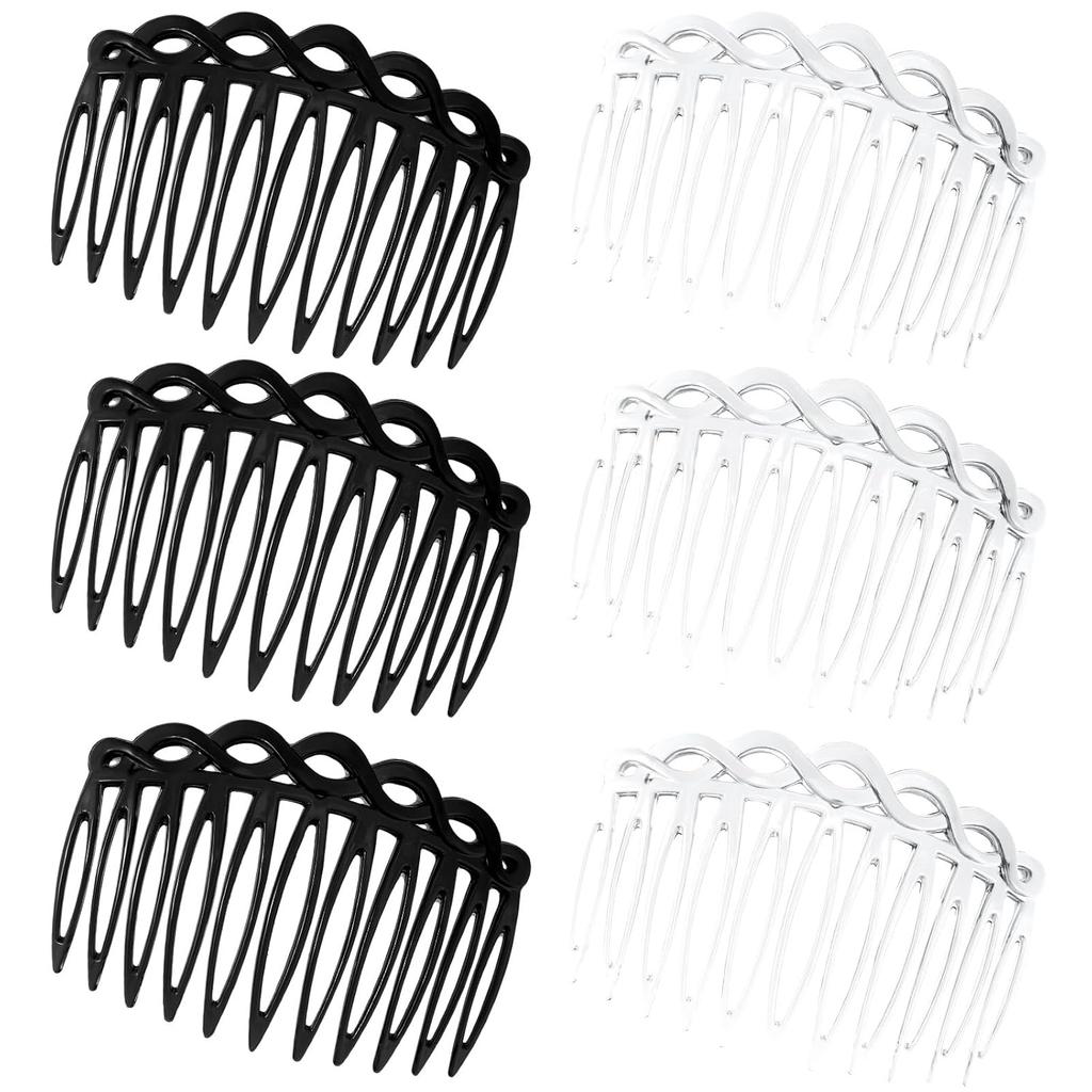 6 Pcs French Hair Combs for Women – Black & White Resin Hair Combs, Decorative Side Combs for Twists, Updos, and Styling Accessories