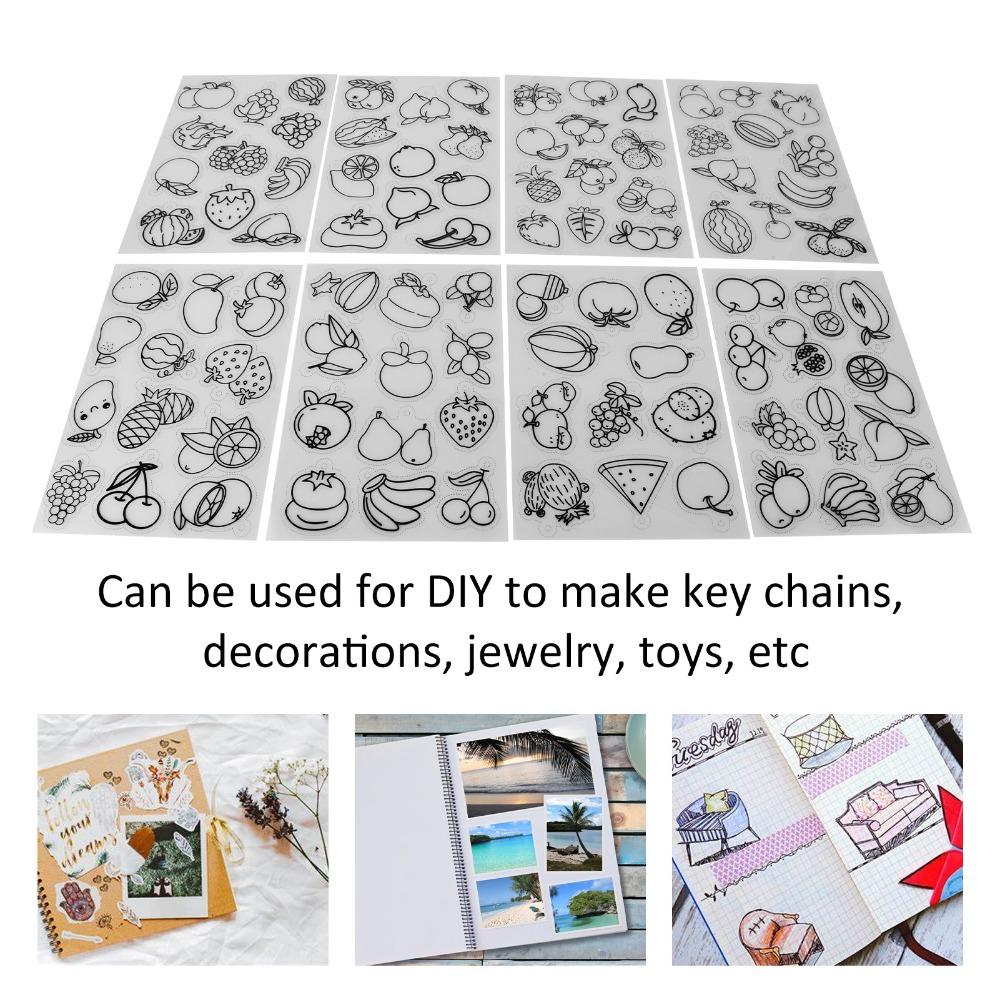 8pcs Fruit Vegetable Pattern Heat Shrink Sheet BOPS Shrink Plastic Sheets  DIY Pendant