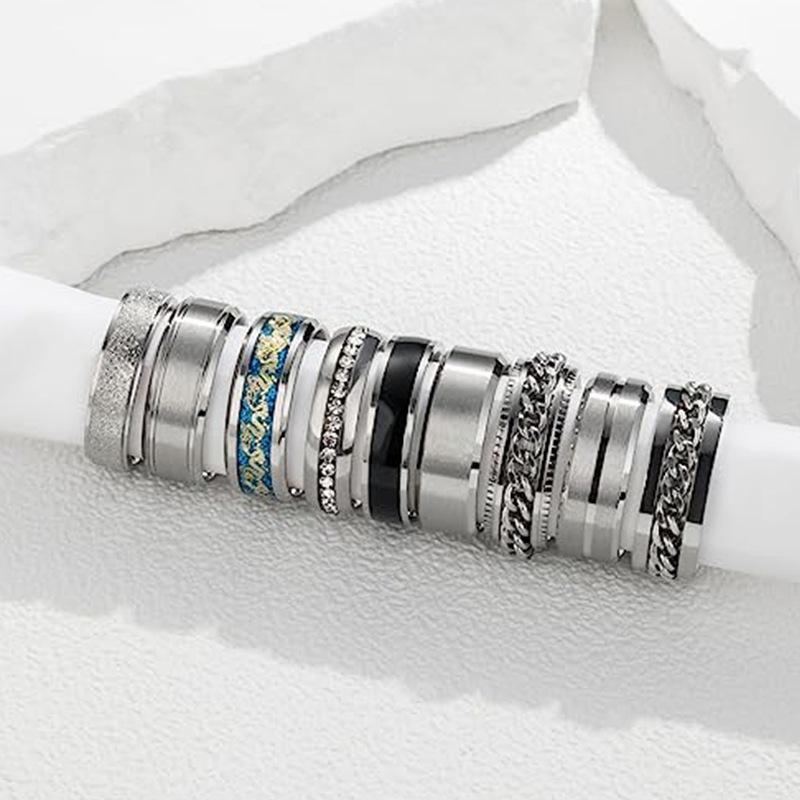 Titanium Steel Rotating Chain Ring Set for Men and Women - 9 Pieces (2024 Fashion)
