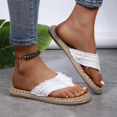 2024 Summer Women's Canvas Flip-Flops: Large Size, Comfortable Flat Hemp Rope Sole