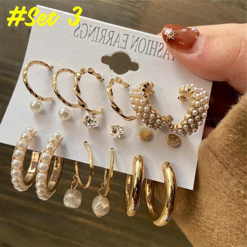 17KM Fashion Pearl Hoop Earrings Set for Women Geometirc Gold Metal Circle Hoop Earrings Brincos 2021 Trend Jewelry Gift