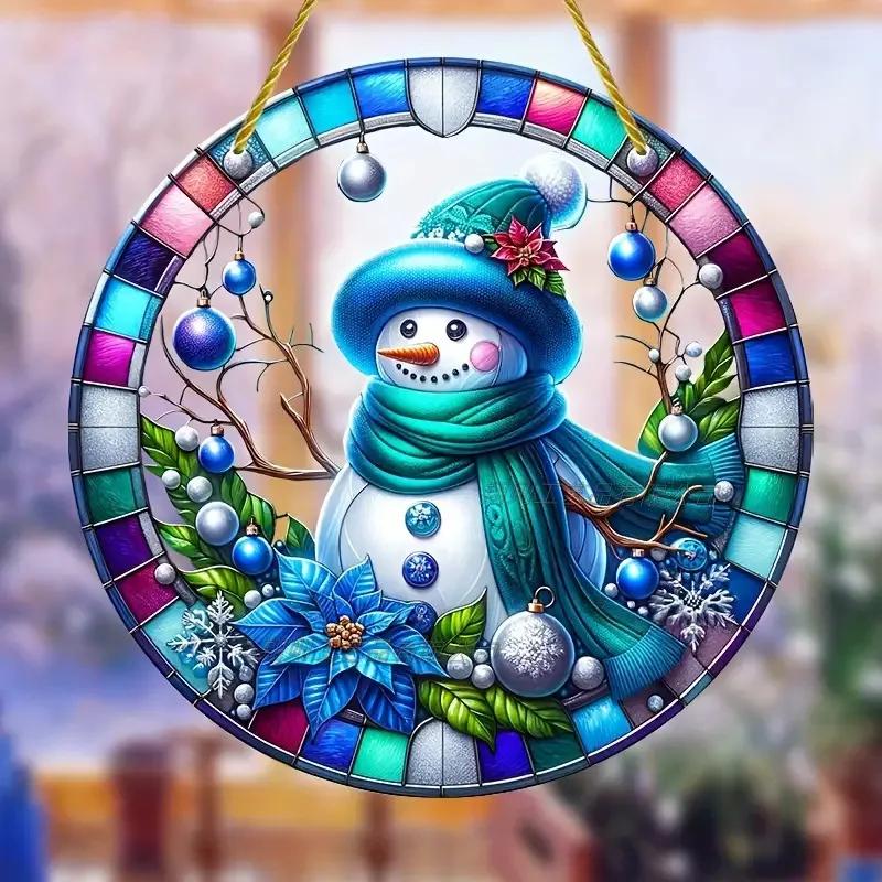 Santa Claus Acrylic Stained Glass Disc – Perfect Window Hanging Decor for Living Rooms, Bedrooms & Outdoor Spaces