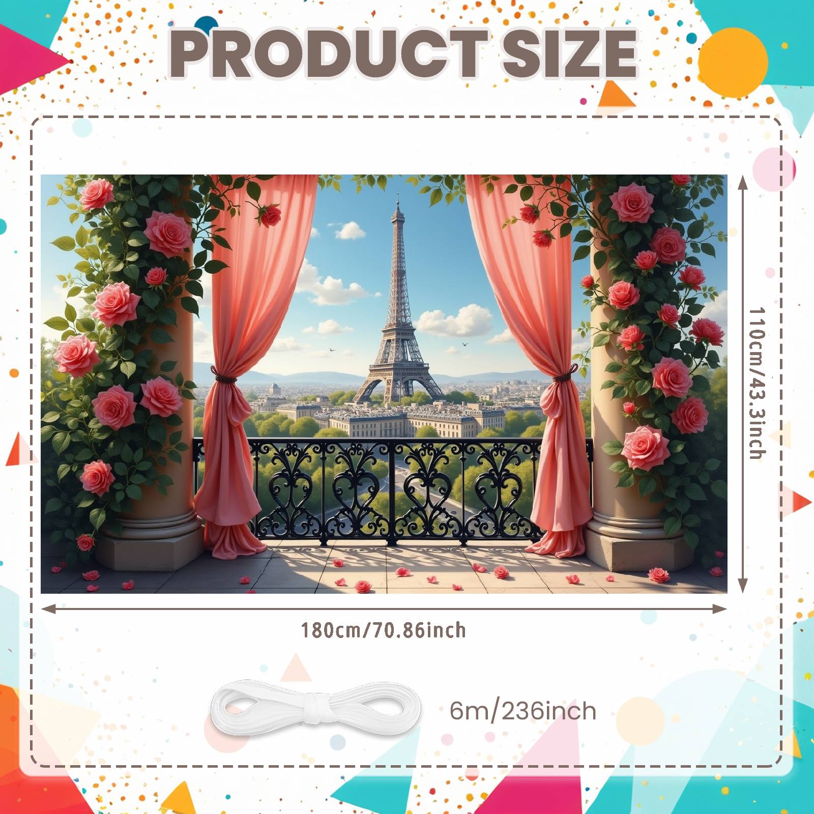 Rose Floral Banner Parisian French Background Paris Eiffel Tower Banner Floral Decor Paris Scenery Display For Bridal Showers