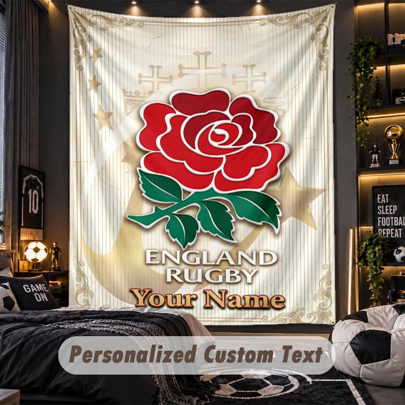 TapestryEngland Rugby Custom Name Text Personalized Wall Hanging Tapestry Home Wall Decor