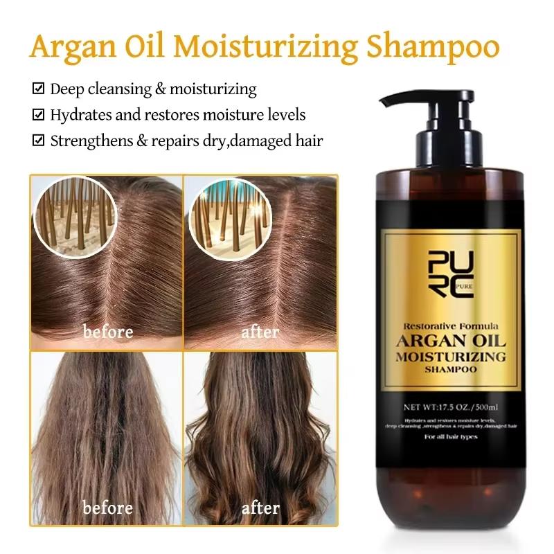 PURC Shampoo-Conditioner-Set mit marokkanischem Arganöl für geschädigtes, krauses Haar, glättendes Vitamin E, organisches, sulfatfreies Haarpflegeset