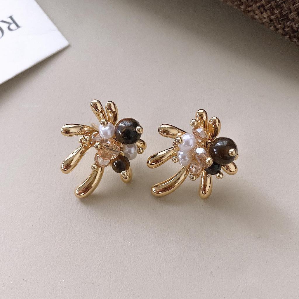 Melanoid Tiger Eye Heart Stud Earrings - Luxurious Fashion Jewelry Design