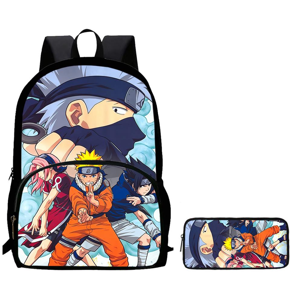 2Pcs Set Youth Rucksack with Front Pocket & Pencil Tote, Comic NARUTO Learner Bags for Boys&Girls Aged 6-10, Durable& Lightweight