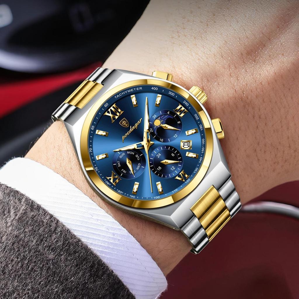 Luxury Man Quartz Watch Waterproof Luminous Date Chronograph Stainless Steel Men's Watches Relogio Masculino