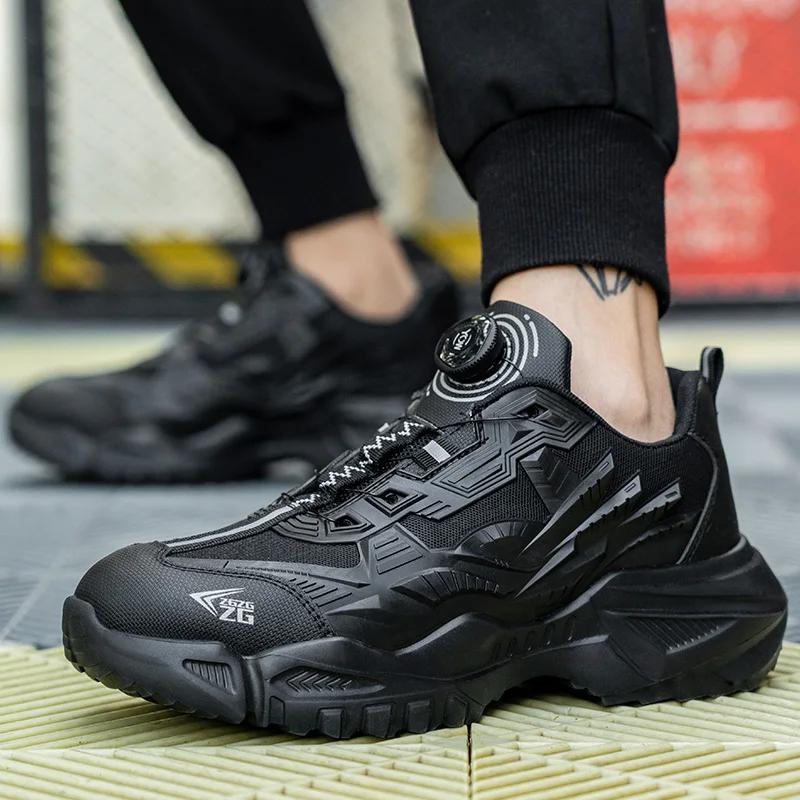 Drehknöpfe Sicherheitsschuhe Herren Mode Stahlkappe Arbeitsschuhe Hochwertige Durchstichfeste Anti-Quetsch Schutz-Sneakers