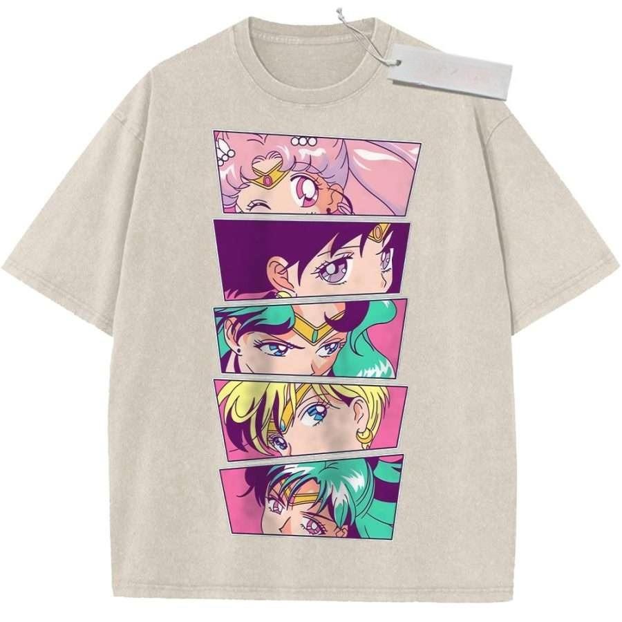 T Shirt Sports T Shirt Short Sleeve T Shirt Purple Unisex Pure Cotton Washed Retro Anime Sailor Moon Girls Print M