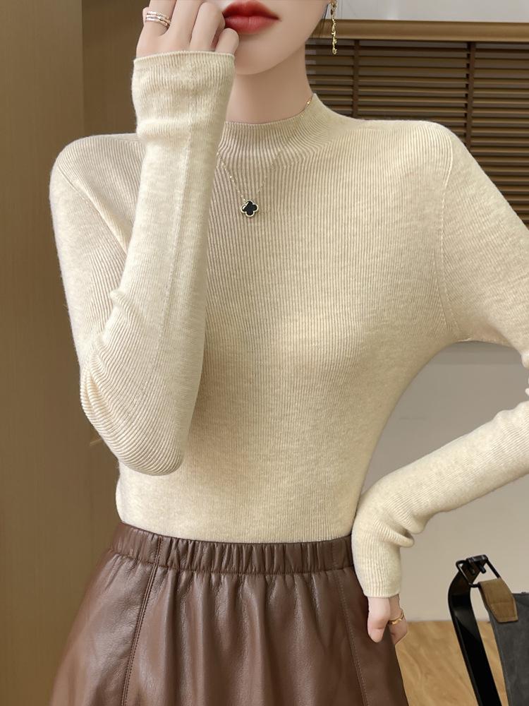 Women's Slim-Fit Half-High Collar Knitted Sweater for Autumn/Winter - Versatile and Comfortable