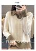 Women's V-Neck Color Block Wool Sweater - Autumn/Winter 2024, Thick Cable Knit, Short Sleeve