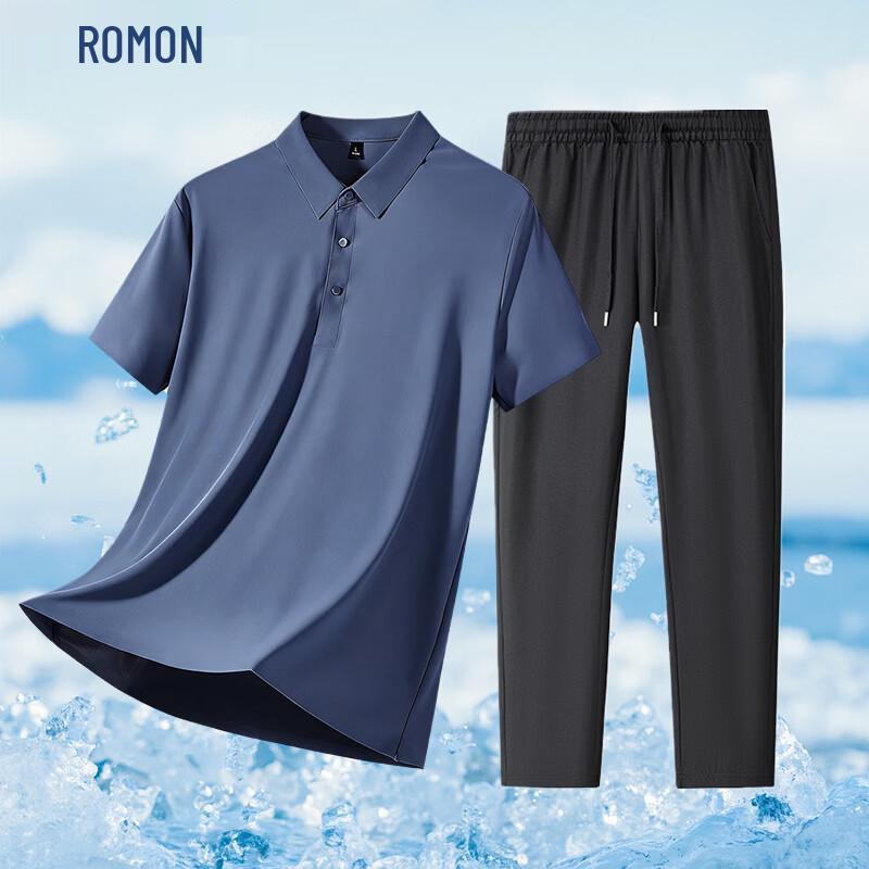 Romon Men's Ice Silk Quick-Dry Polo & Pants Set