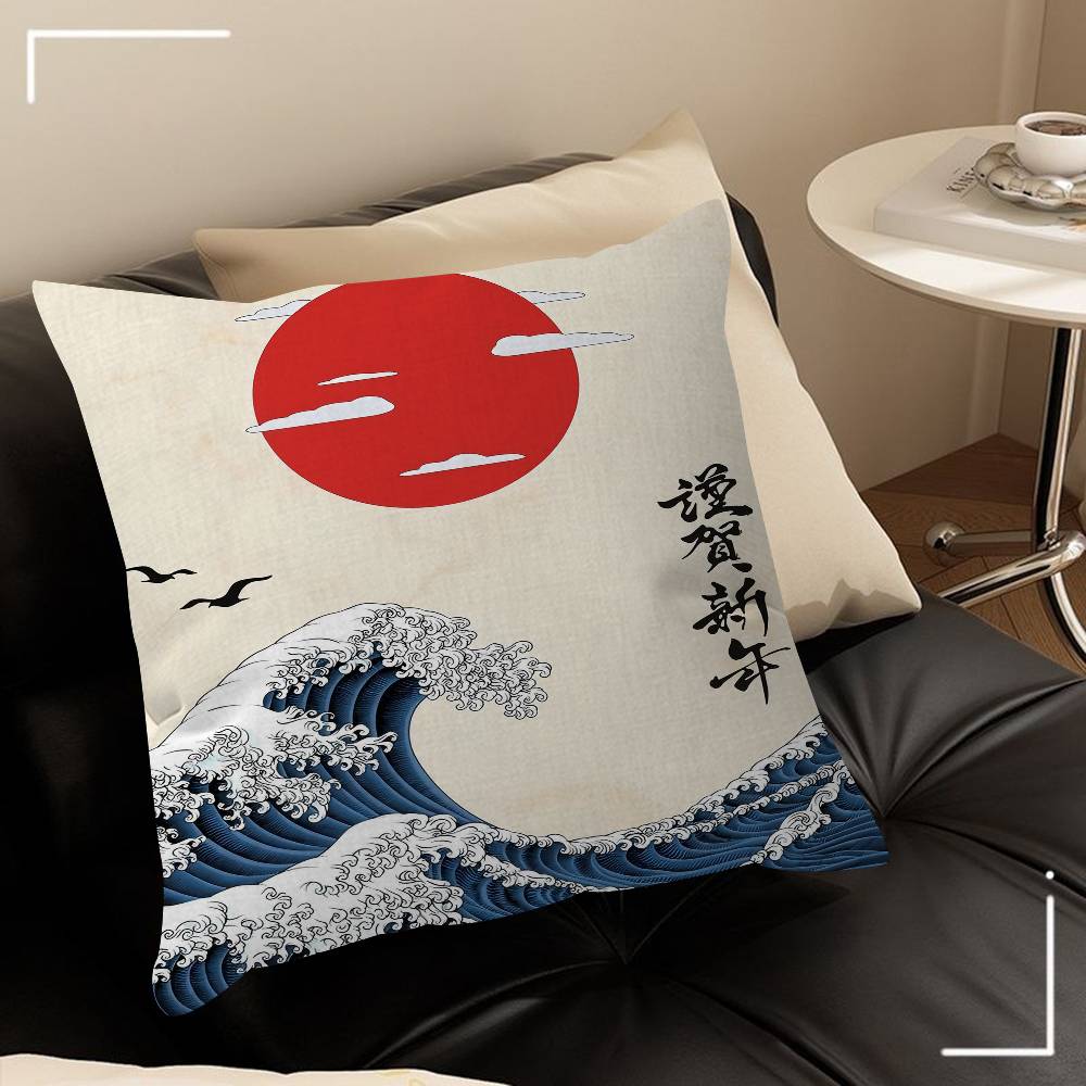 Vintage Ukiyoe The Great Wave Off Kanagawa Pillowcase Toon Gift Cushion Cover Bedroom Home Sofa Chair Seat Decor Pillow Case