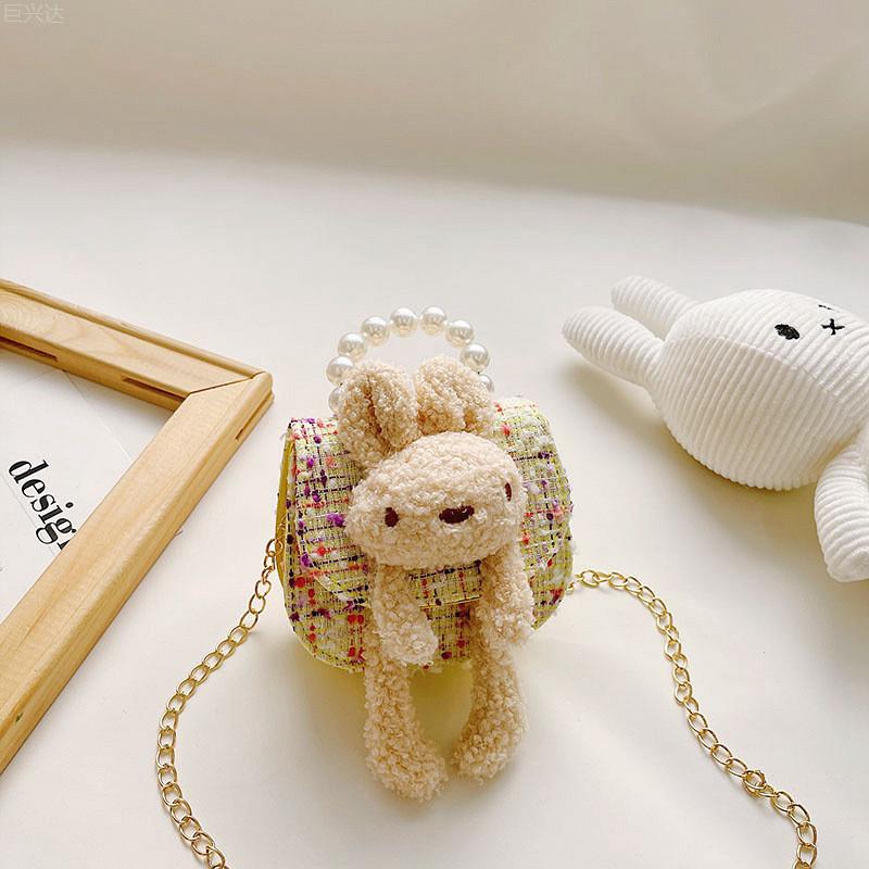 

Adorable Kids Shoulder Bag Featuring Cute Rabbit Design And Stylish Pearl Chain Bunny Yellow