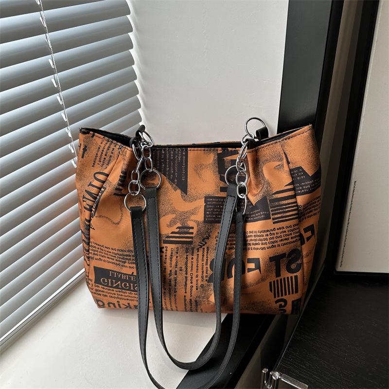 

Трендовая модная повседневная сумка через плечо большой вместимости, женская, с персонализированным принтом в виде букв, простая рабочая сумка-тоут для поездок на работу оранжевый