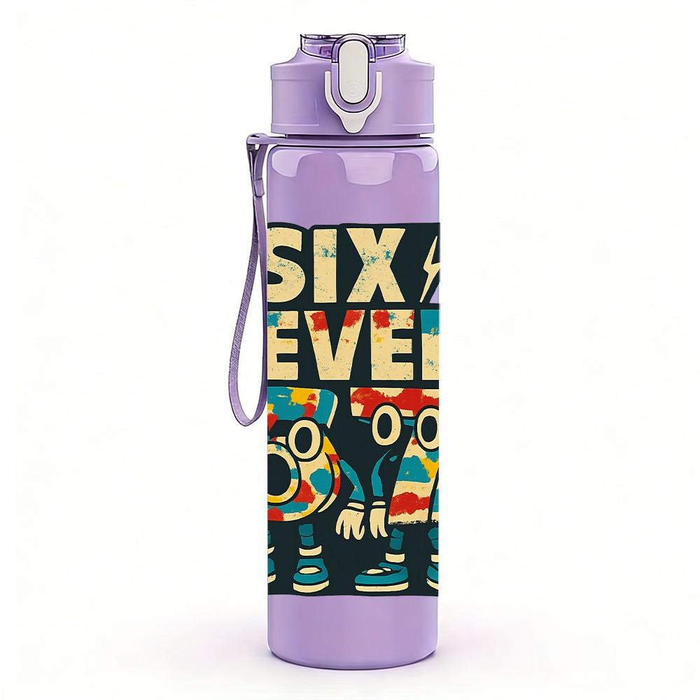1PC Six Seven Vintage Badge 750ml Color Plastic Sports Water Bottle Leakproof Flip Straw Lid Suitable for Sports Office Home Use