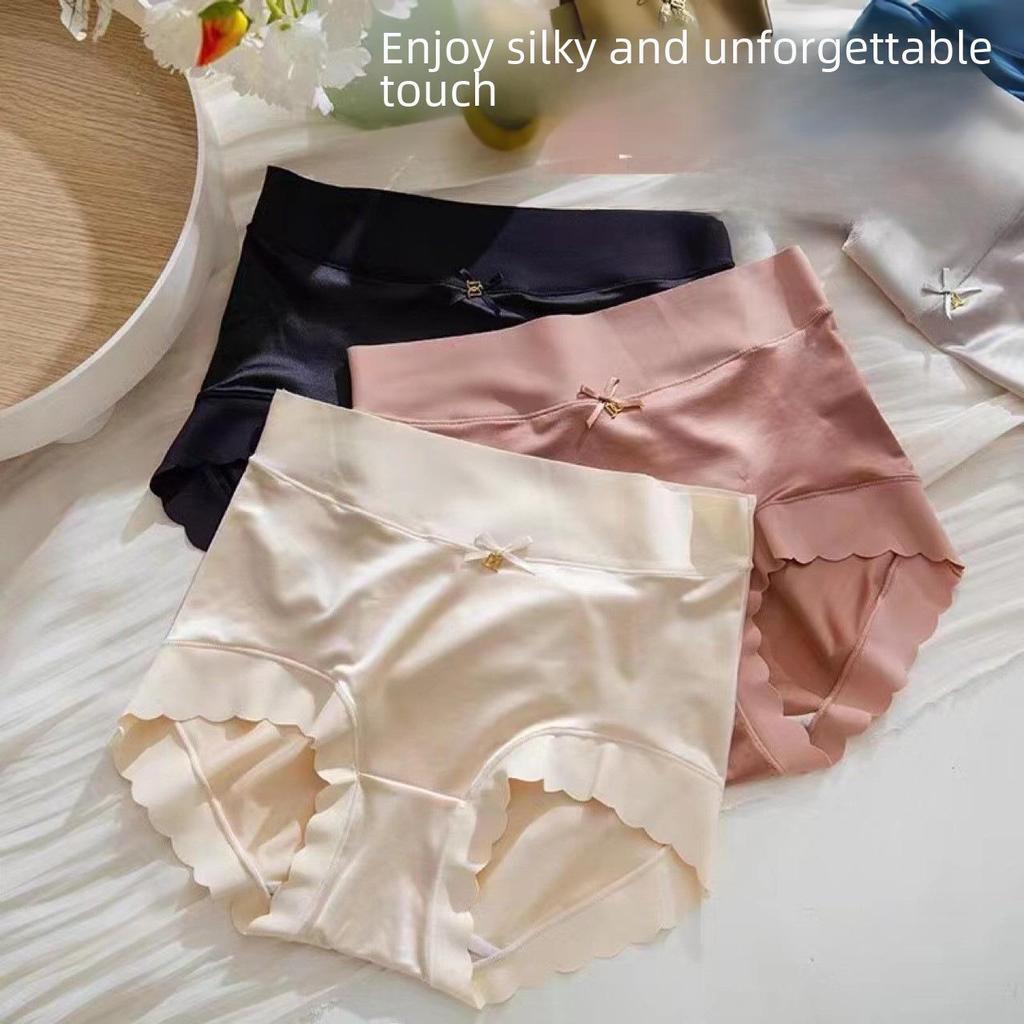 Ice Silk High Waist Seamless Briefs - Large Size, Breathable, Hip Lifting, High Elasticity for Women