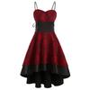 Damen Vintage Hochwertiges Trägerkleid Bandage Schnürung High Low Kleid Partykleid fashionpoint