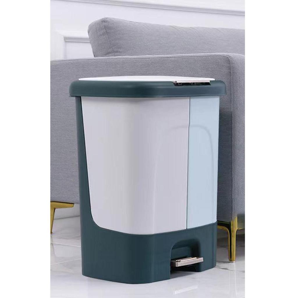 Sorting Waste Bin with Lid Double Compartment wet and Saving indoor Household , 38.5x30x37cm