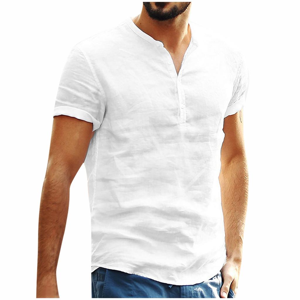 Fashion Personality Men's Cotton Linen Leisure Short Sleeve Shirt Top Blouse