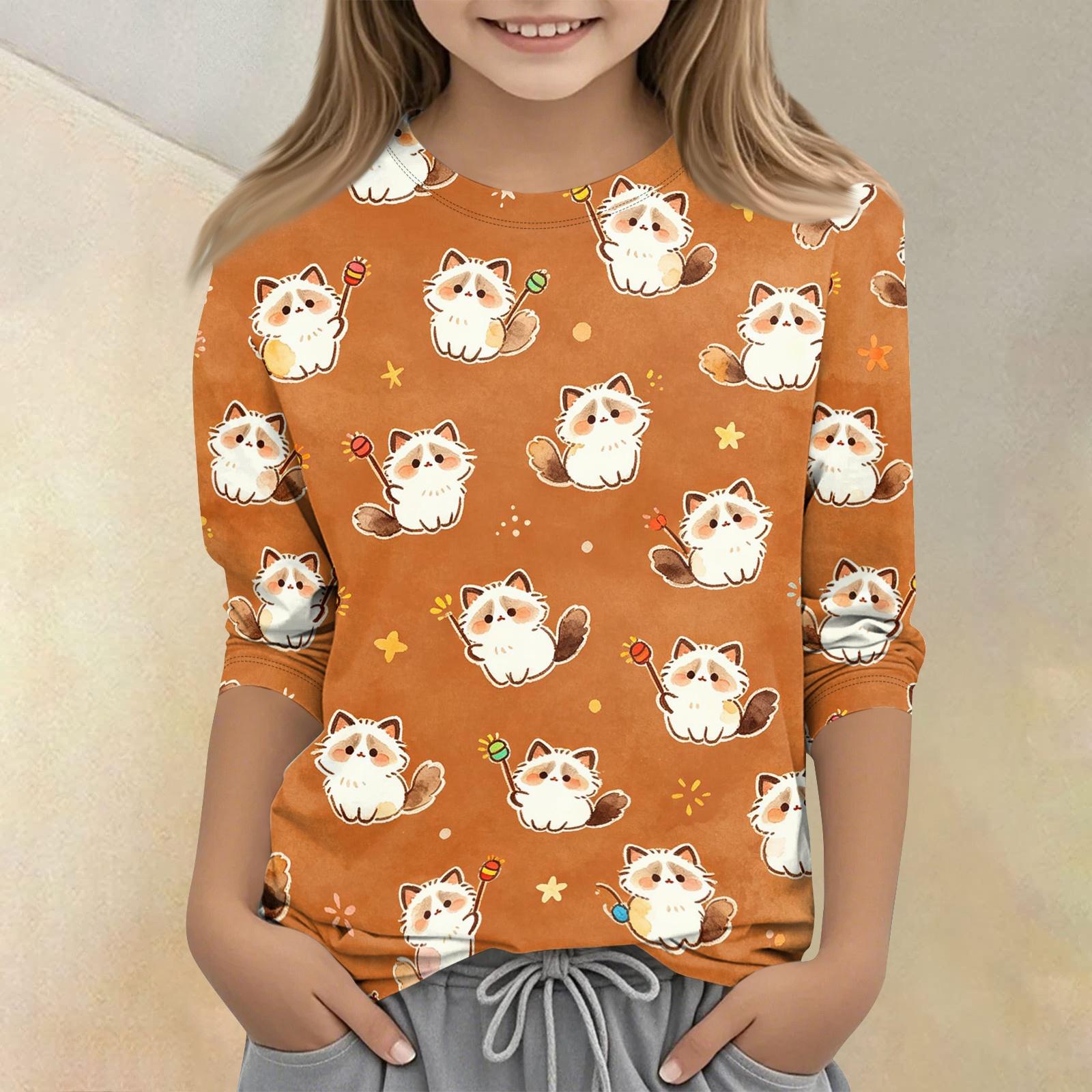 

Kids Animal Print Crew Neck 3/4 Sleeve Casual T Shirt Soft Fabric Comfortable Fit Lightweight Design Suitable for Everyday Wear 160 шафрановий