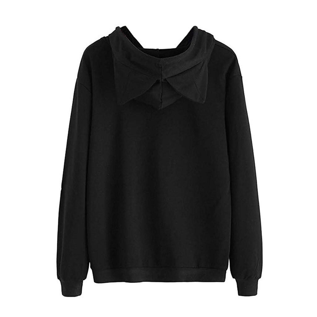 

Womens Ear Long Sleeve Hoodie Sweatshirt Hooded Pullover Tops Blouse L чёрный