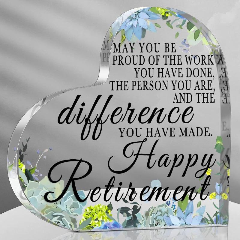 2D Flat, Retirement Acrylic Heart Shaped Retirement Gifts Plaque, Suitable for Wall Decoration, Porch, Room, Villa, Accents Home, Hallway, or Workplac 10*10CM