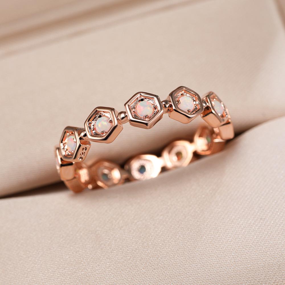 European and American Rose Gold Hexagonal Ring Personality
