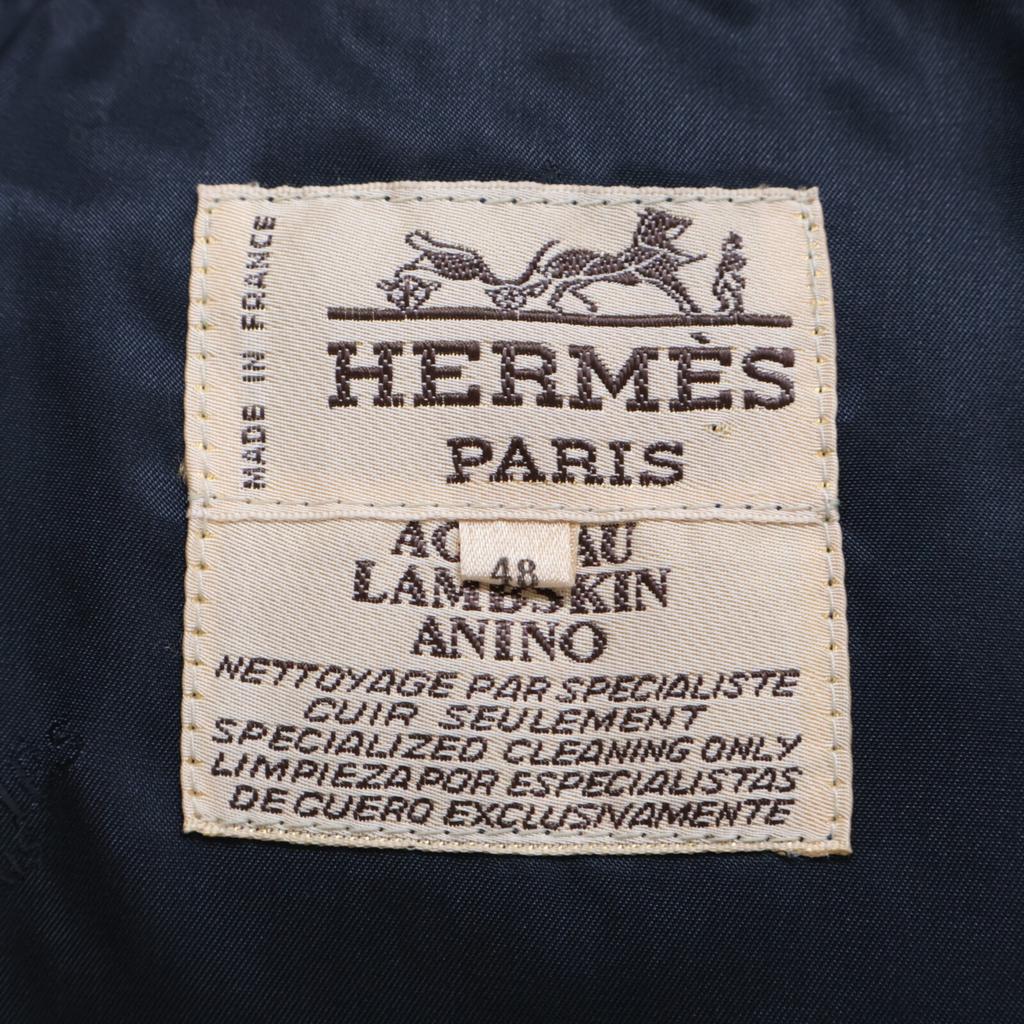 HERMES [Excellent Condition] Suede Zip-Up Bomber Jacket 48 NavyUsed