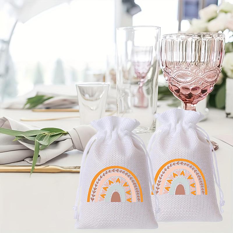 8/9 Stück Leinenbeutel Kreativer Regenbogen-Druckbeutel Aufbewahrungssäckchen Kordelzug Geschenktüten Böhmische Gastgeschenktaschen Natur 10x14cm