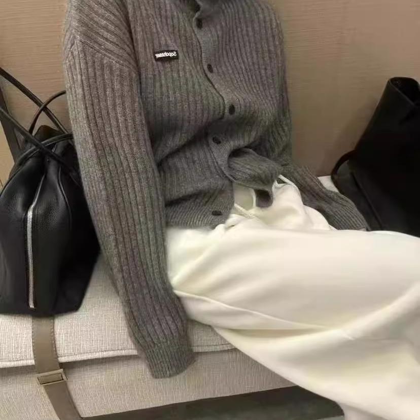 WTEMPO Women's High Turtleneck Ribbed Knit Cardigan, Fall Winter Lazy Style Button Sweater, Long Sleeve Relaxed Fit Knit Jacket