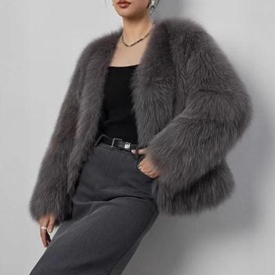 V-neck Faux Fur Coat Short Fashion Fox Fur Fluffy Plush Women's Clothing