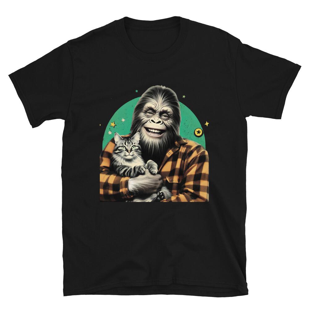 Bigfoot and Cat Adorable Sasquatch and Cat Funny Short-Sleeve Unisex T-Shirt Unisex T-Shirt M