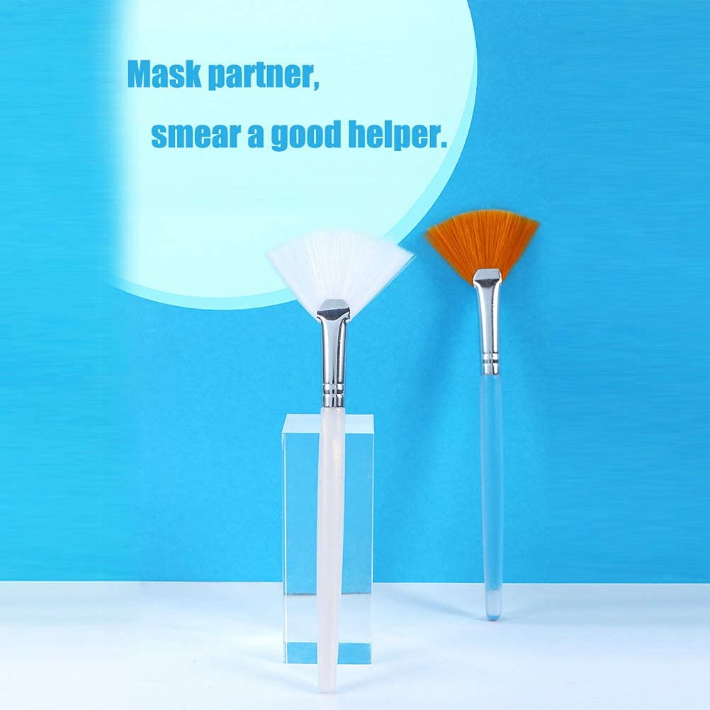 Professional Face Mask Brush Set, White and Orange Fan Applicators, Synthetic Bristles, 12.5cm Length, 4 Pack