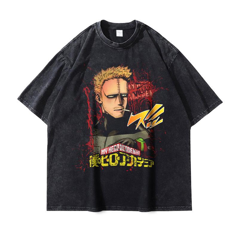 Himiko Toga Print Tshirt Vintage Washed My Hero Academia Anime Graphic T Shirts Oversized Harajuku Washed Tshirt Men Women Tees