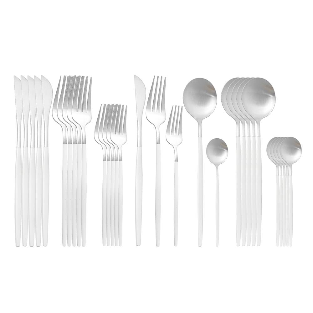 30Pcs Matte Black Gold Cutlery Set Stainless Steel Dinnerware Knife Dessert Fork Spoon Dinner Silverware Party Tableware Set