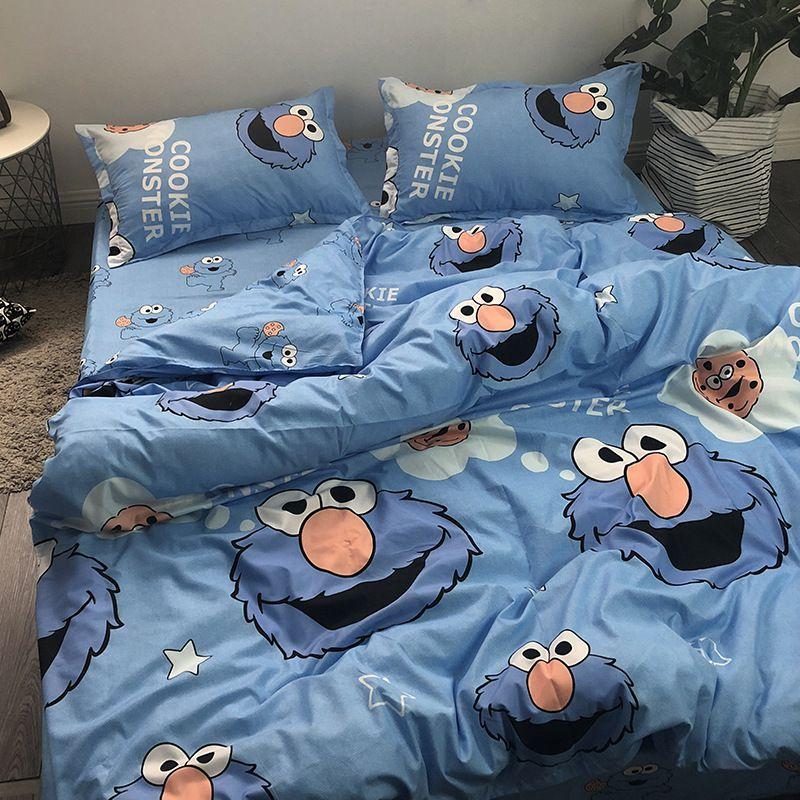 

Street Sesame Printed Bedding Set Duvet Cover Flat Sheet Pillowcases Decor Home Blue,2.0m/6.6ft Bed(4pcs)
