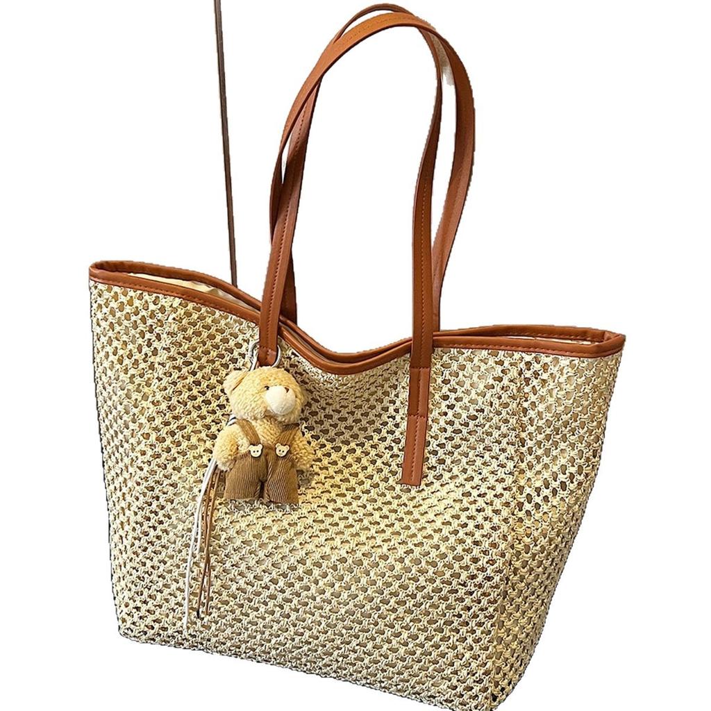 Seaside Beach Vacation Straw Bag Women'S Summer Commuter Shoulder Bag Hollow Woven Tote Bag
