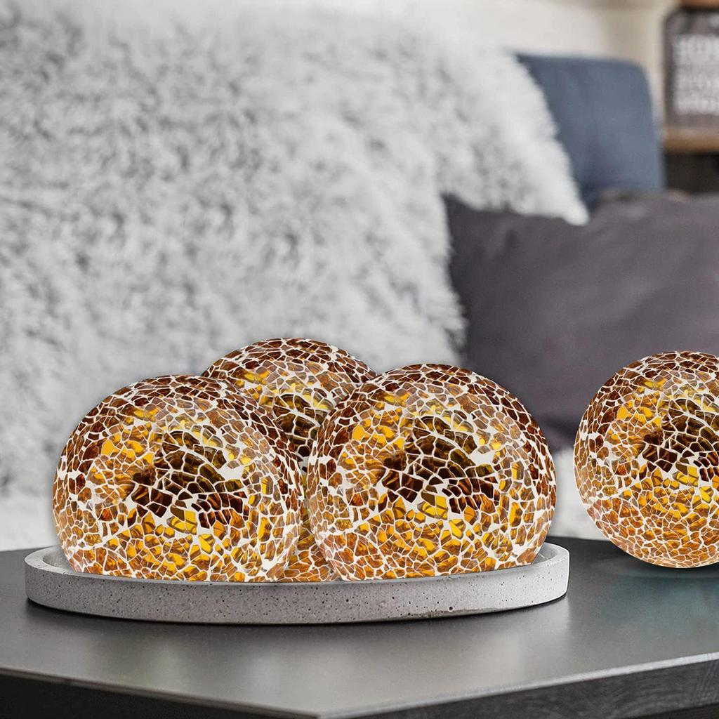 3pcs Decorative Glass Balls for Bowls 3.35inch Mosaic Glass Orbs Ball Gold Sphere Decor Globe Vases Dining Table Party Centerpiece