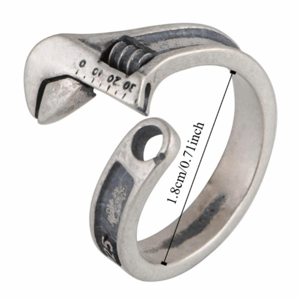 Heavy Duty Spanner Finger Ring Silver Plated Biker Jewelry Wrench-Shaped Open Ring Boys Girls