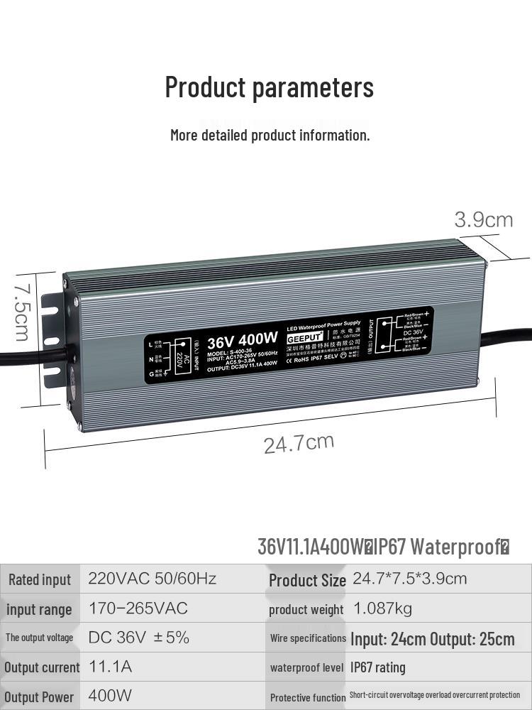 IP67 Waterproof LED Power Supply: 220V to 36V/48V DC Transformer, 350W/400W Atomizer