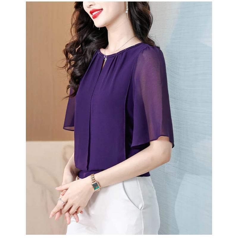 Summer Clothing Blouse Fashion Loose Women Solid Color Casual Pullovers Shirt